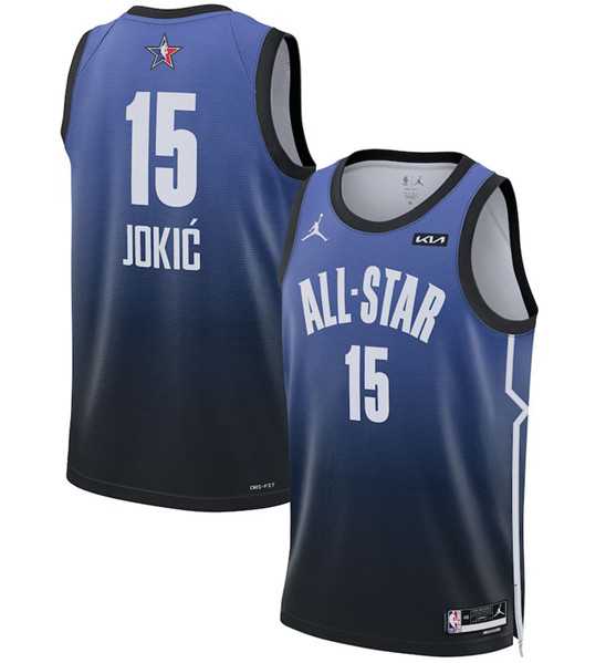 Men's 2023 All-Star #15 Nikola Jokic Blue Game Swingman Stitched Basketball Jersey Dzhi